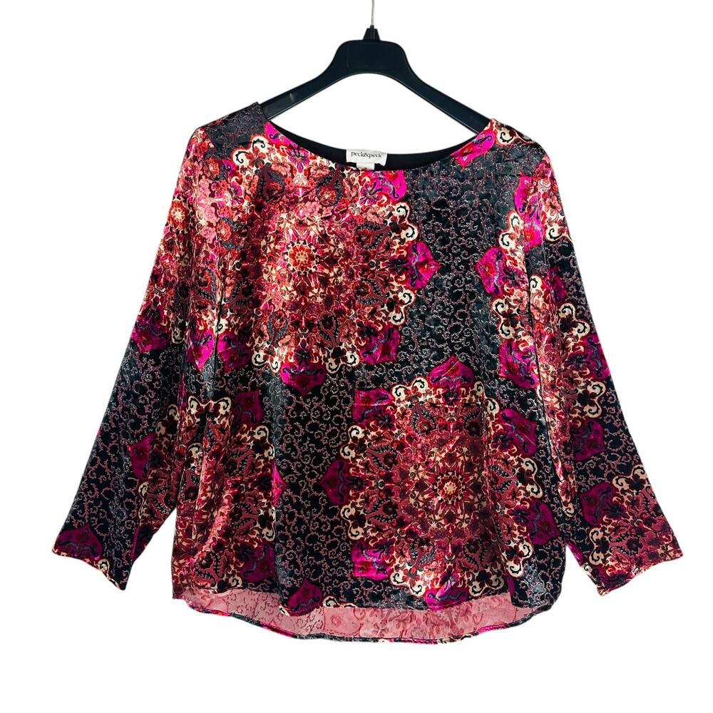 New Peck&Peck Womans Sz 14 Blouse Long Sleeve Stretch Velvet Tapestry NWT
